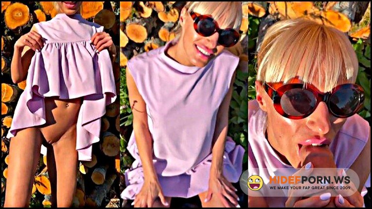 Onlyfans/Modelhub - Saliva Bunny - Skinny Blonde In Short Dress Does Sloppy Blowjob On The Public Road [FullHD 1080p]