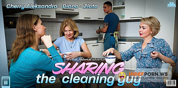 Mature.nl - Cherry Aleksandra (45), Diana (57), Pimpa'l Bill (30), Zlata (46) - Three hot MILFs share one lucky guy and suck and fuck him dry! (14863) [Full HD 1080p]